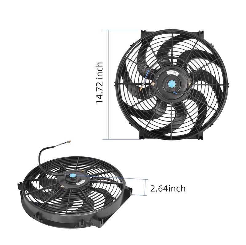 GESEXI 14 Inch Slim Fan Push Pull Electric Radiator Cooling Fan Universal High Performance 12V 90W Motor with Fan Mounting Kit (Black) - Image 4